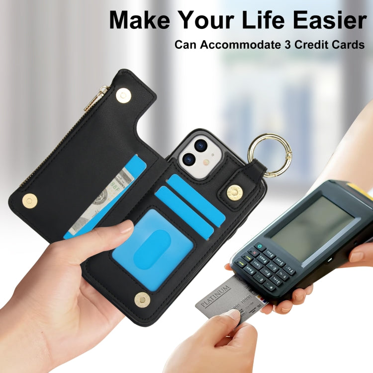 For iPhone 12 RFlD Anti-theft Double Buckle Ring Zipper Card Phone Case(Black) - iPhone 12 Pro Max Cases by buy2fix | Online Shopping UK | buy2fix