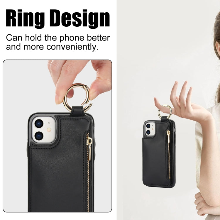 For iPhone 12 RFlD Anti-theft Double Buckle Ring Zipper Card Phone Case(Black) - iPhone 12 Pro Max Cases by buy2fix | Online Shopping UK | buy2fix