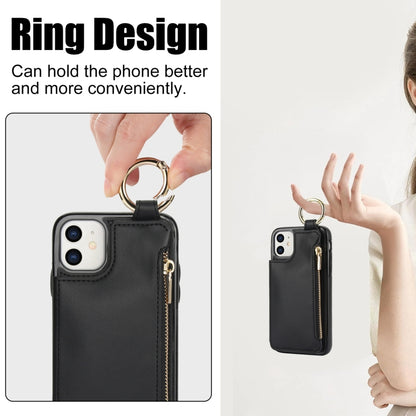 For iPhone 12 RFlD Anti-theft Double Buckle Ring Zipper Card Phone Case(Black) - iPhone 12 Pro Max Cases by buy2fix | Online Shopping UK | buy2fix