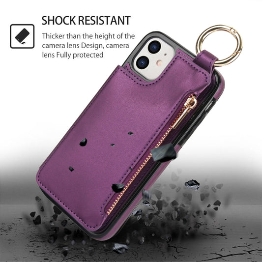 For iPhone 12 RFlD Anti-theft Double Buckle Ring Zipper Card Phone Case(Dark Purple) - iPhone 12 Pro Max Cases by buy2fix | Online Shopping UK | buy2fix