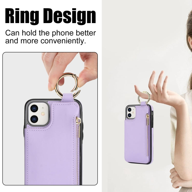 For iPhone 12 RFlD Anti-theft Double Buckle Ring Zipper Card Phone Case(Purple) - iPhone 12 Pro Max Cases by buy2fix | Online Shopping UK | buy2fix