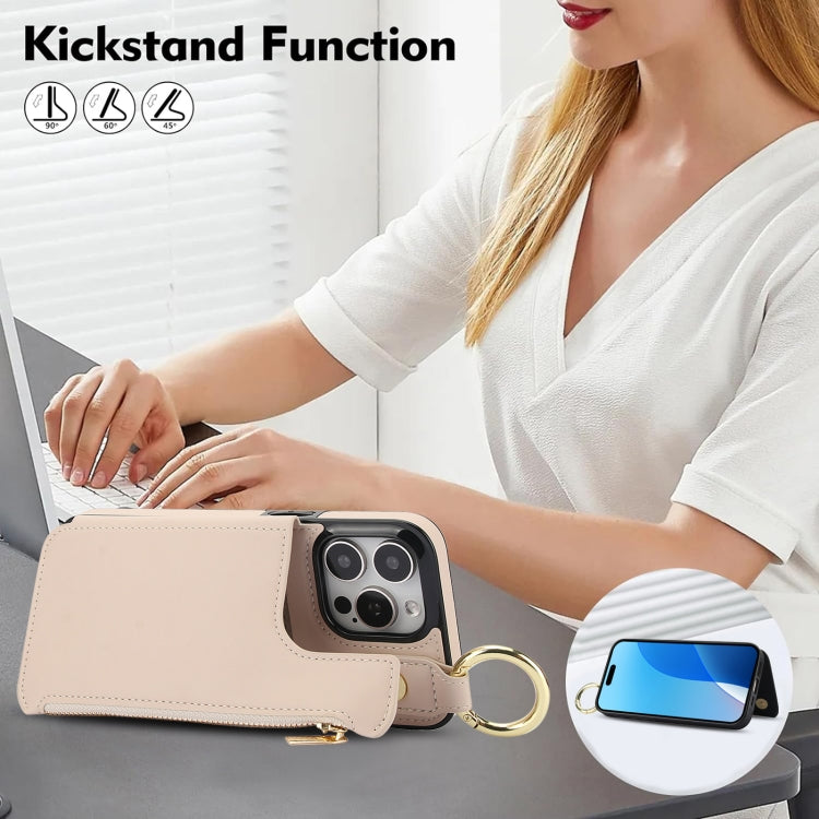 For iPhone 16 Pro Max RFlD Anti-theft Double Buckle Ring Zipper Card Phone Case(White) by buy2fix