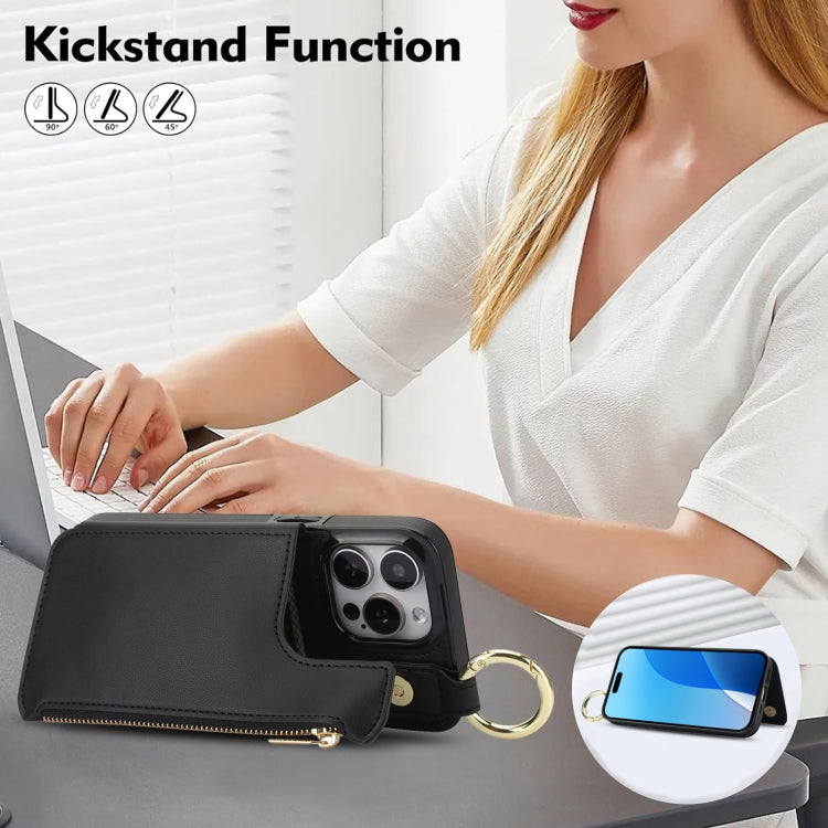 For iPhone 16 Pro Max RFlD Anti-theft Double Buckle Ring Zipper Card Phone Case(Black) - iPhone 16 Pro Max Cases by buy2fix | Online Shopping UK | buy2fix