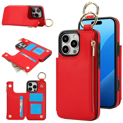 For iPhone 16 Pro Max RFlD Anti-theft Double Buckle Ring Zipper Card Phone Case(Red) - iPhone 16 Pro Max Cases by buy2fix | Online Shopping UK | buy2fix