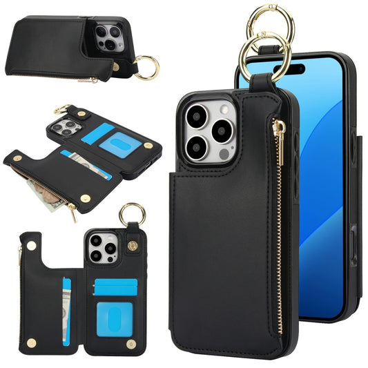 For iPhone 16 Pro RFlD Anti-theft Double Buckle Ring Zipper Card Phone Case(Black) - iPhone 16 Pro Cases by buy2fix | Online Shopping UK | buy2fix
