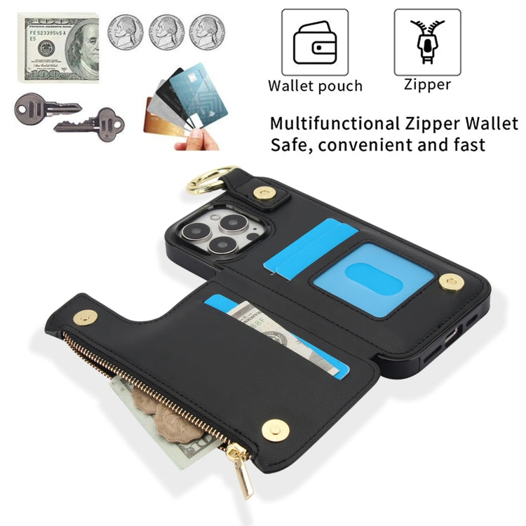 For iPhone 16 Pro RFlD Anti-theft Double Buckle Ring Zipper Card Phone Case(Black) - iPhone 16 Pro Cases by buy2fix | Online Shopping UK | buy2fix