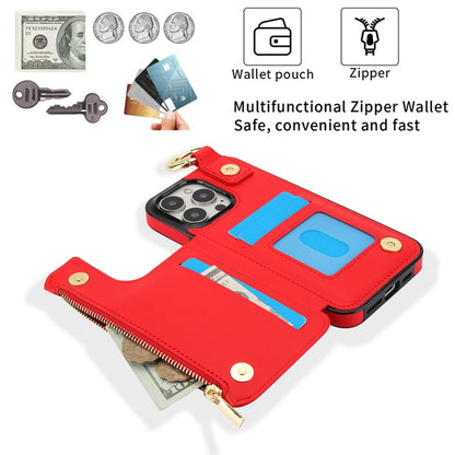 For iPhone 16 Pro RFlD Anti-theft Double Buckle Ring Zipper Card Phone Case(Red) - iPhone 16 Pro Cases by buy2fix | Online Shopping UK | buy2fix