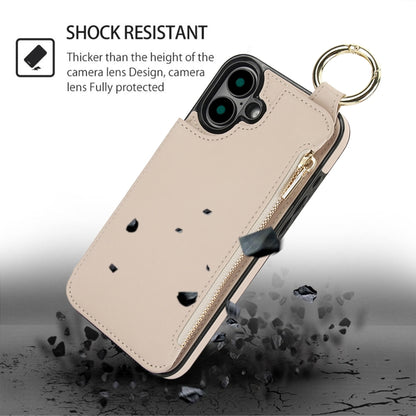 For iPhone 16 RFlD Anti-theft Double Buckle Ring Zipper Card Phone Case(White) - iPhone 16 Cases by buy2fix | Online Shopping UK | buy2fix