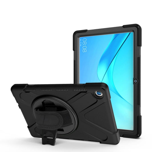 For Huawei MediaPad M5 10.8 Shockproof Colorful Silicone + PC Protective Case with Holder & Hand Grip Strap(Black) - Huawei by buy2fix | Online Shopping UK | buy2fix