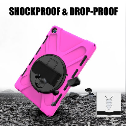 For Huawei MediaPad M5 10.8 Shockproof Colorful Silicone + PC Protective Case with Holder & Hand Grip Strap(Rose Red) - Huawei by buy2fix | Online Shopping UK | buy2fix