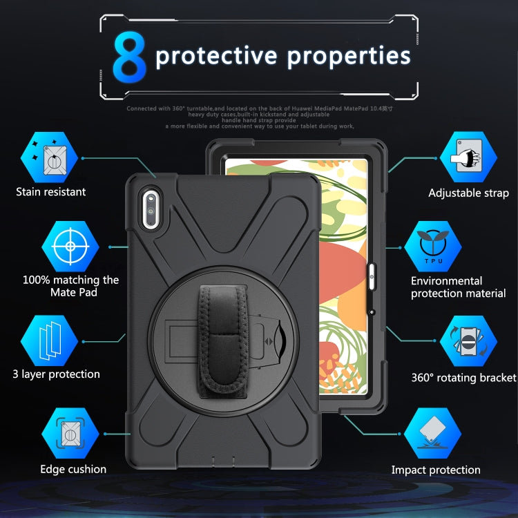 For Huawei MatePad 10.4 Shockproof Colorful Silicone + PC Protective Case with Holder & Hand Grip Strap(Black) - Huawei by buy2fix | Online Shopping UK | buy2fix