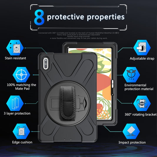 For Huawei MatePad 10.4 Shockproof Colorful Silicone + PC Protective Case with Holder & Hand Grip Strap(Black) - Huawei by buy2fix | Online Shopping UK | buy2fix