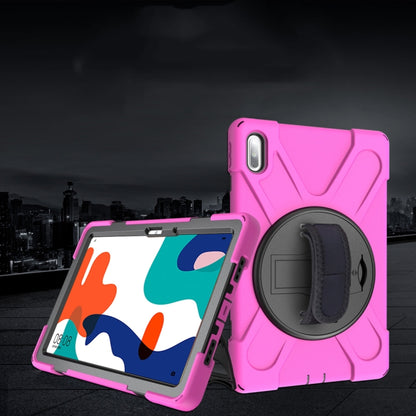 For Huawei MatePad 10.4 Shockproof Colorful Silicone + PC Protective Case with Holder & Hand Grip Strap(Rose Red) - Huawei by buy2fix | Online Shopping UK | buy2fix