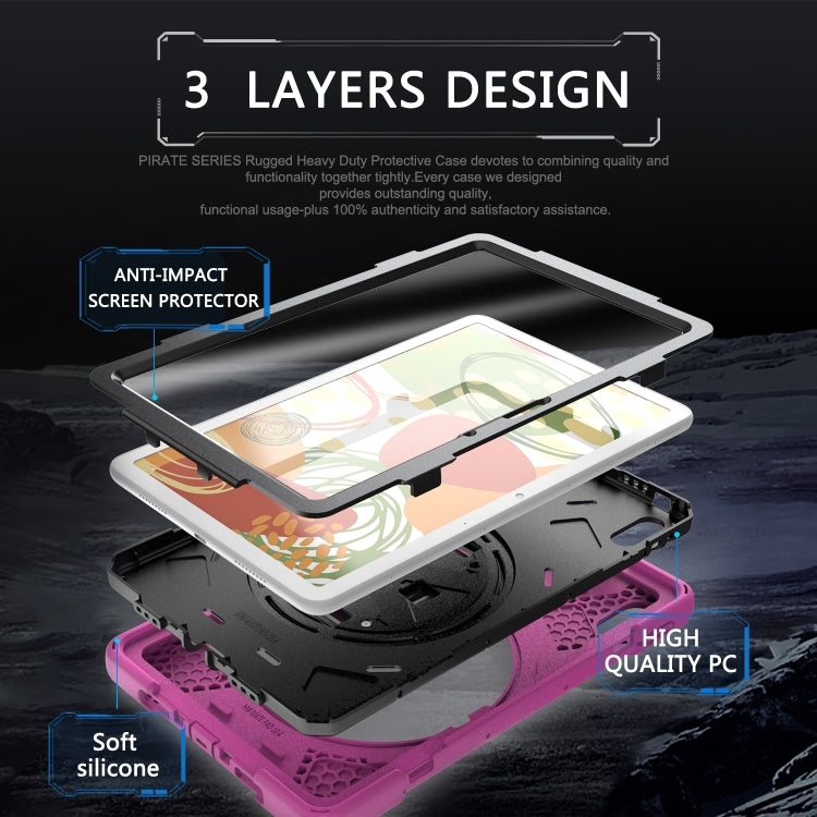 For Huawei MatePad 10.4 Shockproof Colorful Silicone + PC Protective Case with Holder & Hand Grip Strap(Rose Red) - Huawei by buy2fix | Online Shopping UK | buy2fix