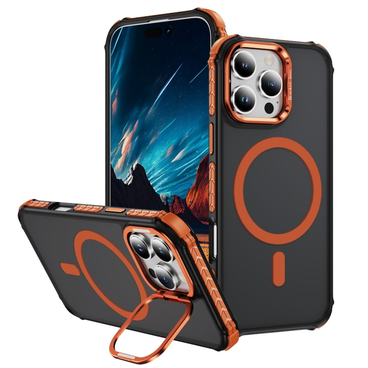 For iPhone 16 Pro Max Rainbow Series Skin Feel MagSafe Lens Holder Phone Case(Orange) by buy2fix