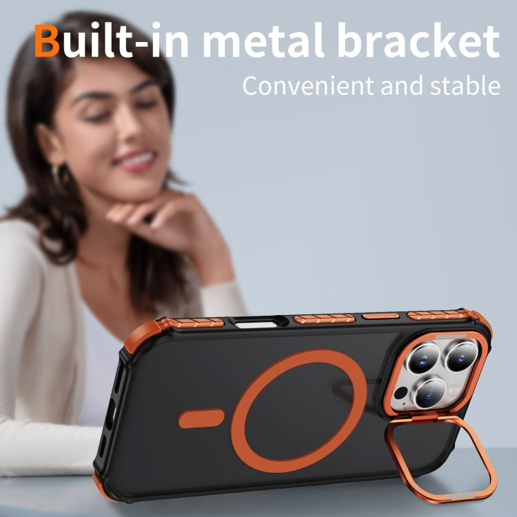 For iPhone 16 Pro Max Rainbow Series Skin Feel MagSafe Lens Holder Phone Case(Orange) by buy2fix