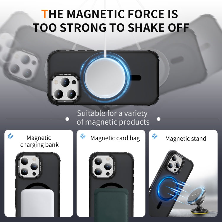 For iPhone 16 Pro Max Rainbow Series Skin Feel MagSafe Lens Holder Phone Case(Black) by buy2fix