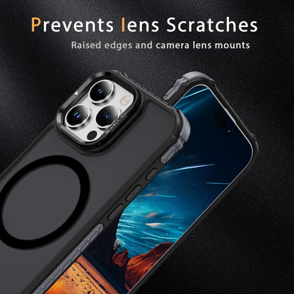 For iPhone 16 Pro Max Rainbow Series Skin Feel MagSafe Lens Holder Phone Case(Black) by buy2fix