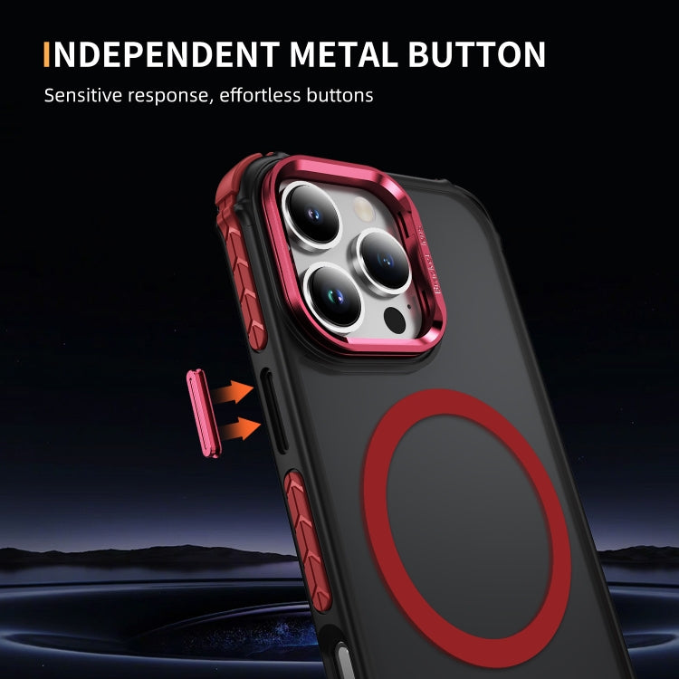 For iPhone 16 Pro Max Rainbow Series Skin Feel MagSafe Lens Holder Phone Case(Red) by buy2fix