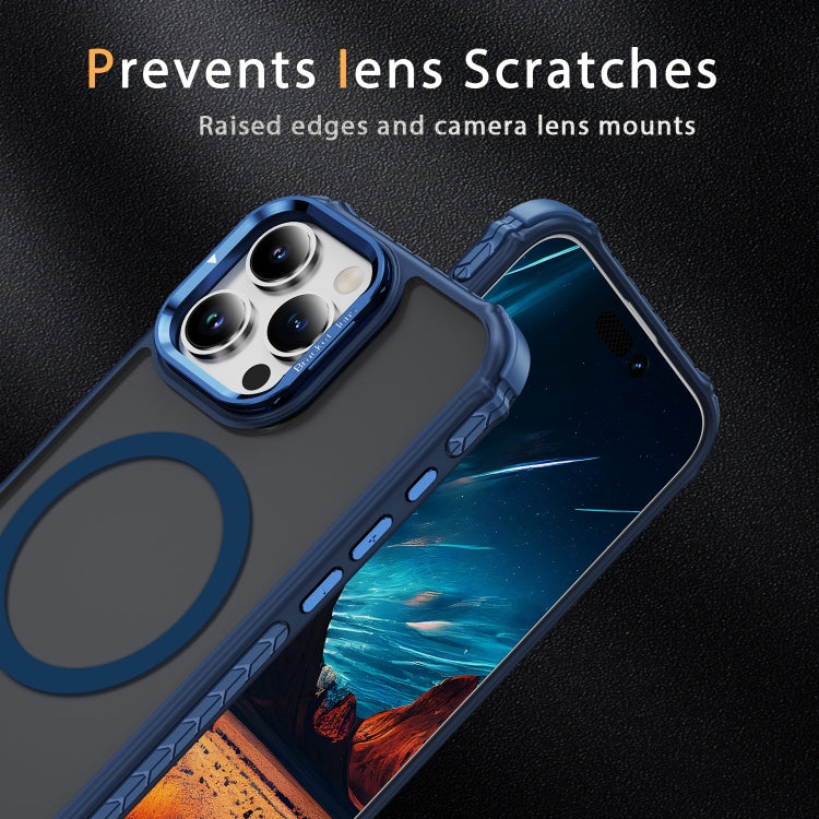 For iPhone 16 Pro Max Rainbow Series Skin Feel MagSafe Lens Holder Phone Case(Blue) by buy2fix