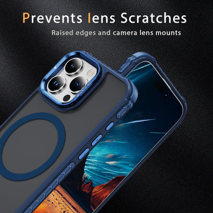 For iPhone 16 Pro Max Rainbow Series Skin Feel MagSafe Lens Holder Phone Case(Blue) by buy2fix