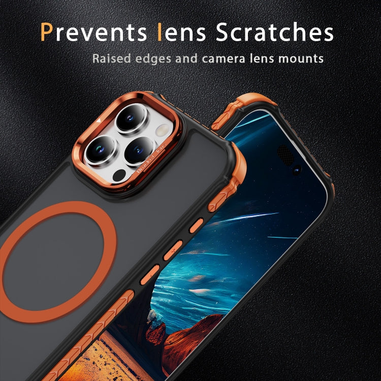 For iPhone 16 Pro Rainbow Series Skin Feel MagSafe Lens Holder Phone Case(Orange) by buy2fix