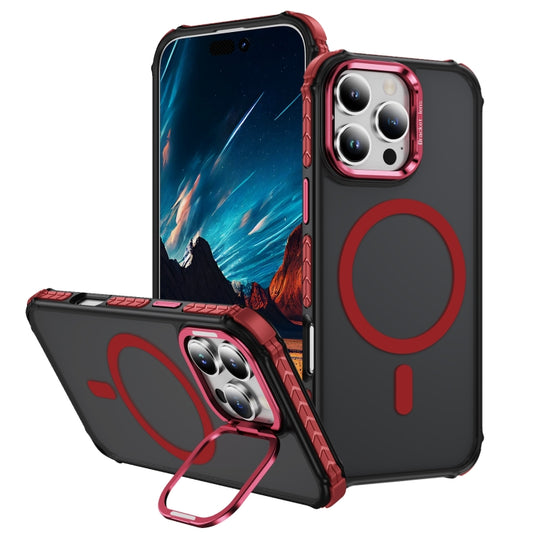 For iPhone 16 Pro Rainbow Series Skin Feel MagSafe Lens Holder Phone Case(Red) by buy2fix