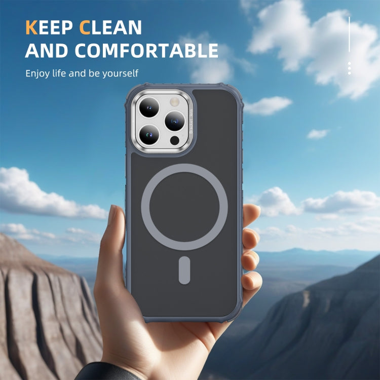 For iPhone 16 Pro Rainbow Series Skin Feel MagSafe Lens Holder Phone Case(Grey) by buy2fix