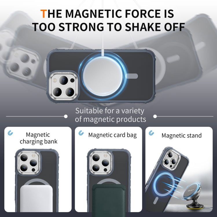 For iPhone 16 Pro Rainbow Series Skin Feel MagSafe Lens Holder Phone Case(Grey) by buy2fix