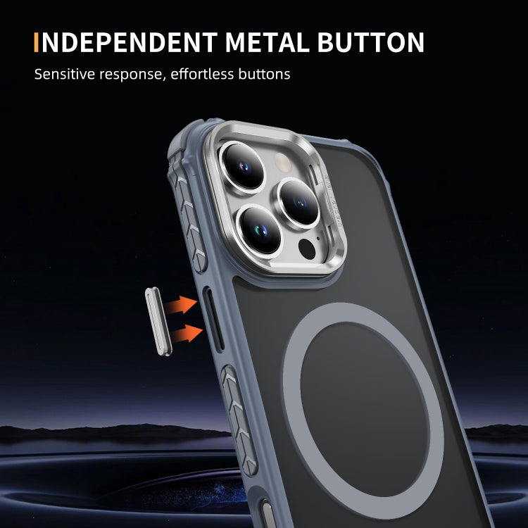 For iPhone 16 Pro Rainbow Series Skin Feel MagSafe Lens Holder Phone Case(Grey) by buy2fix