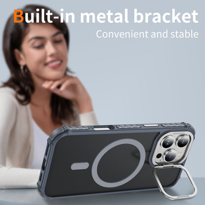 For iPhone 16 Pro Rainbow Series Skin Feel MagSafe Lens Holder Phone Case(Grey) by buy2fix