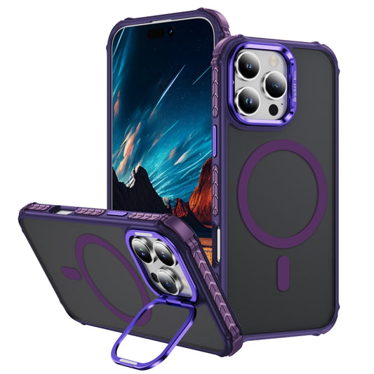 For iPhone 16 Pro Rainbow Series Skin Feel MagSafe Lens Holder Phone Case(Dark Purple) by buy2fix