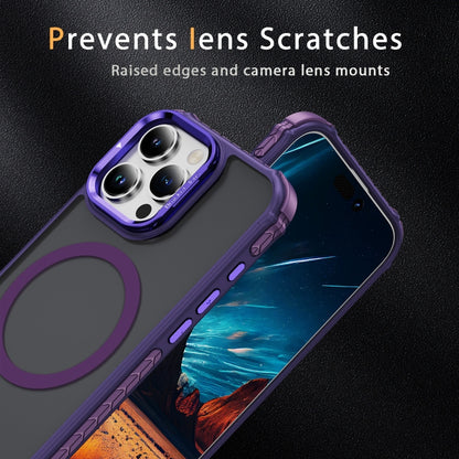 For iPhone 16 Pro Rainbow Series Skin Feel MagSafe Lens Holder Phone Case(Dark Purple) by buy2fix