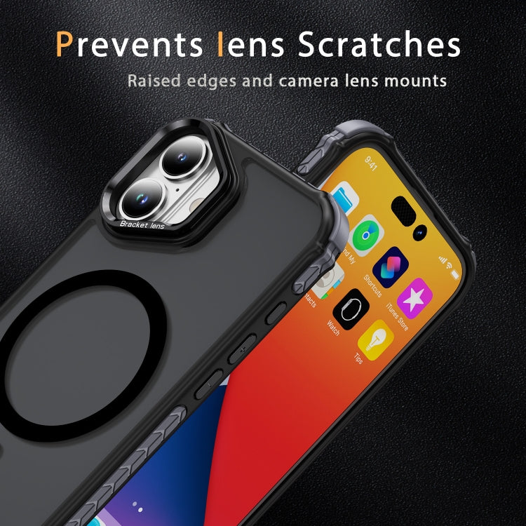 For iPhone 16 Rainbow Series Skin Feel MagSafe Lens Holder Phone Case(Black) - iPhone 16 Cases by buy2fix | Online Shopping UK | buy2fix