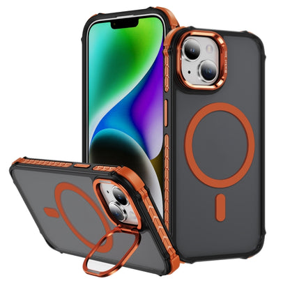 For iPhone 14 Rainbow Series Skin Feel MagSafe Lens Holder Phone Case(Orange) by buy2fix