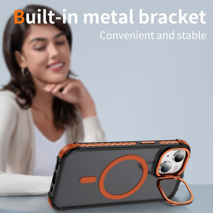 For iPhone 14 Rainbow Series Skin Feel MagSafe Lens Holder Phone Case(Orange) by buy2fix