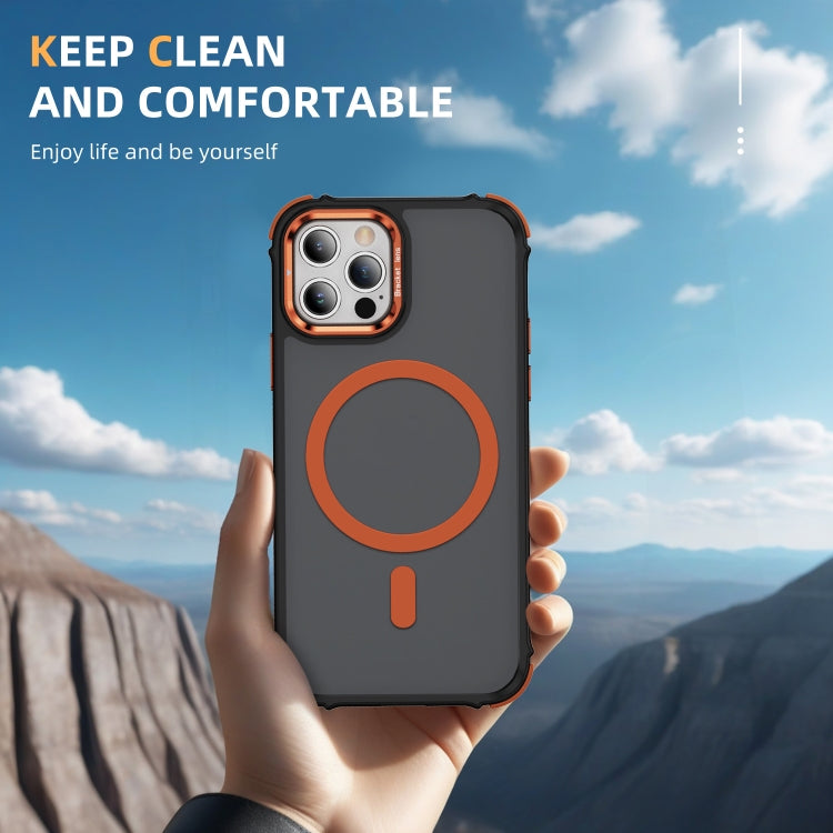 For iPhone 12 Pro Max Rainbow Series Skin Feel MagSafe Lens Holder Phone Case(Orange) by buy2fix