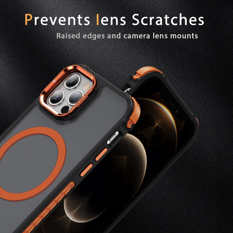 For iPhone 12 Pro Max Rainbow Series Skin Feel MagSafe Lens Holder Phone Case(Orange) by buy2fix