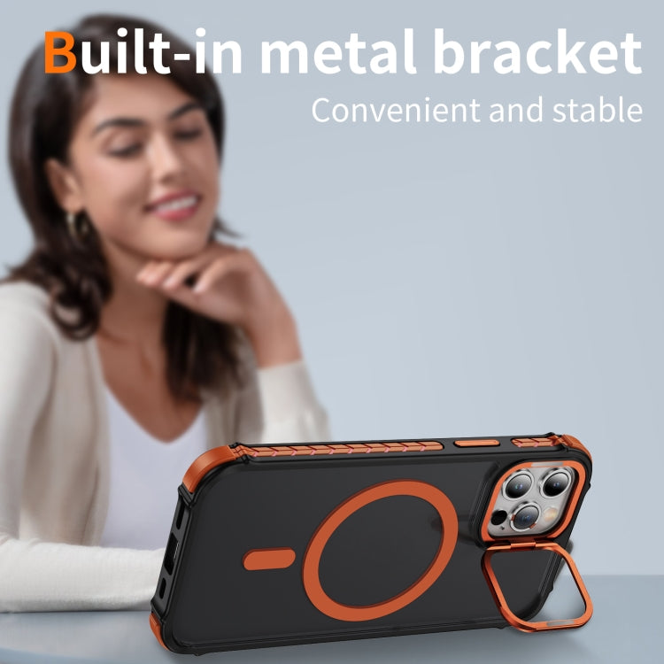 For iPhone 12 Pro Max Rainbow Series Skin Feel MagSafe Lens Holder Phone Case(Orange) by buy2fix