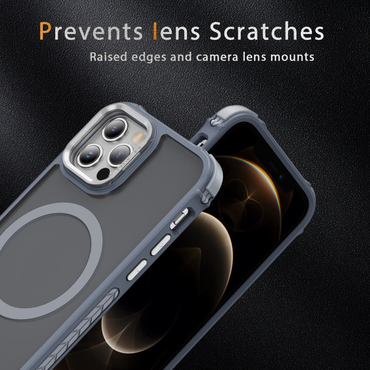 For iPhone 12 Pro Rainbow Series Skin Feel MagSafe Lens Holder Phone Case(Grey) by buy2fix
