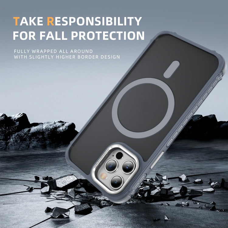 For iPhone 12 Pro Rainbow Series Skin Feel MagSafe Lens Holder Phone Case(Grey) by buy2fix