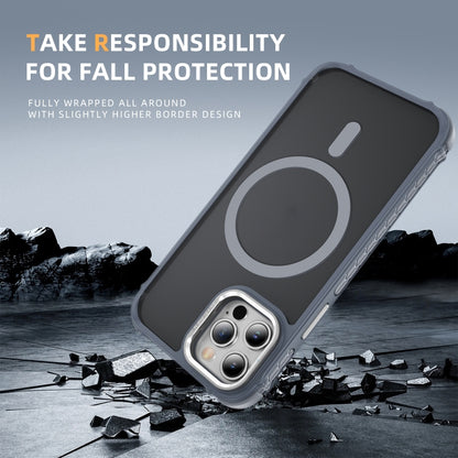 For iPhone 12 Pro Rainbow Series Skin Feel MagSafe Lens Holder Phone Case(Grey) by buy2fix