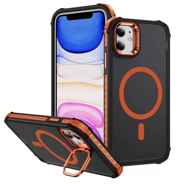For iPhone 11 Rainbow Series Skin Feel MagSafe Lens Holder Phone Case(Orange) by buy2fix
