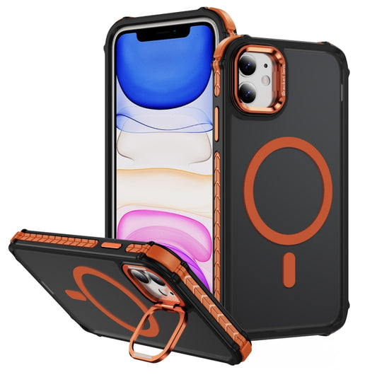 For iPhone 11 Rainbow Series Skin Feel MagSafe Lens Holder Phone Case(Orange) by buy2fix