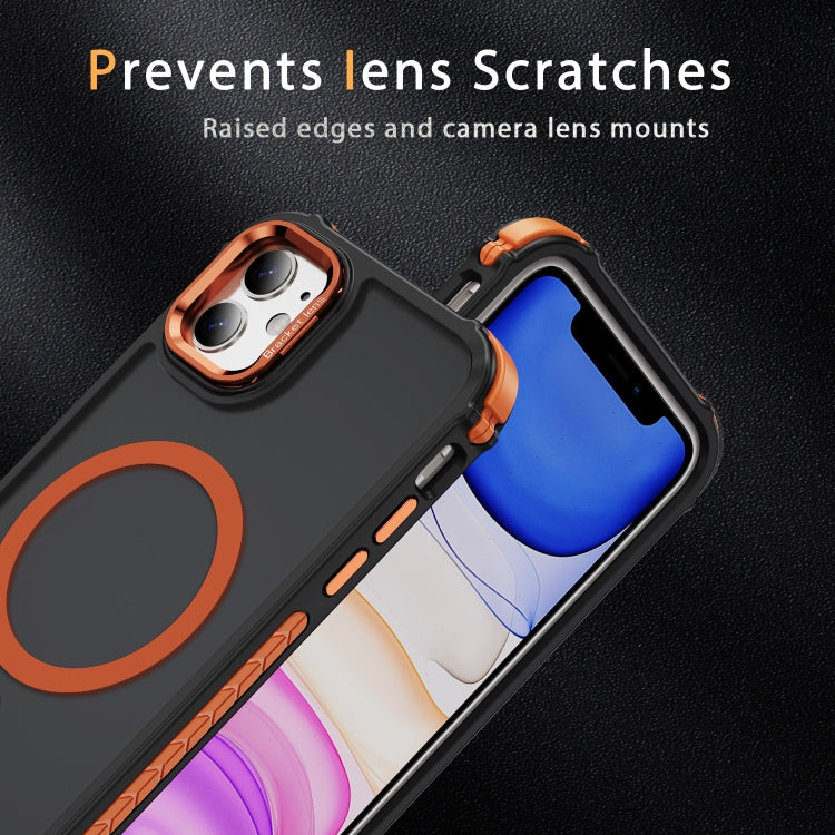 For iPhone 11 Rainbow Series Skin Feel MagSafe Lens Holder Phone Case(Orange) by buy2fix