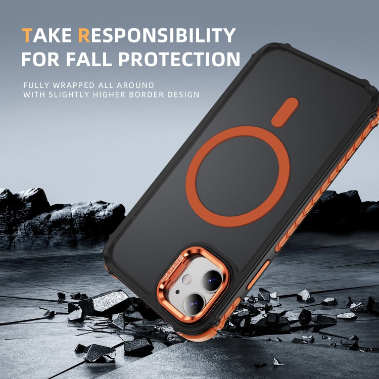 For iPhone 11 Rainbow Series Skin Feel MagSafe Lens Holder Phone Case(Orange) by buy2fix