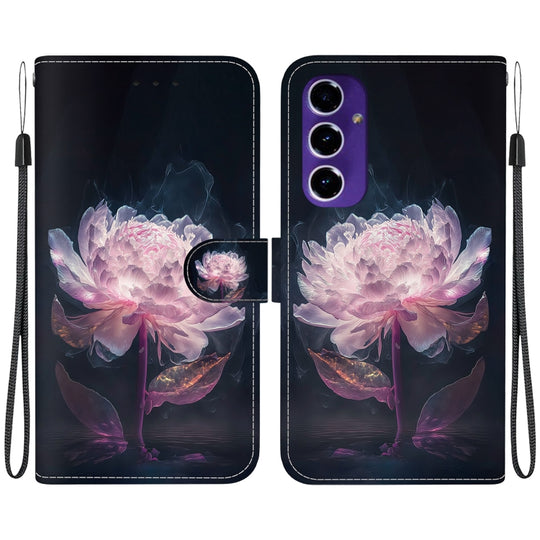 For Galaxy A16 5G Crystal Texture Colored Drawing Leather Phone Case(Purple Peony)