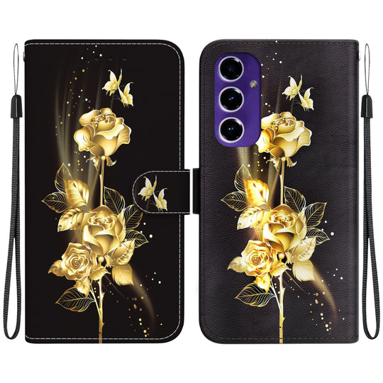 For Galaxy A16 5G Crystal Texture Colored Drawing Leather Phone Case(Gold Butterfly Rose)