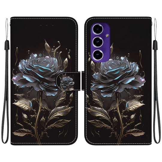 For Galaxy A16 5G Crystal Texture Colored Drawing Leather Phone Case(Black Rose)