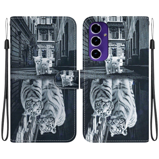 For Galaxy A16 5G Crystal Texture Colored Drawing Leather Phone Case(Cat Tiger Reflection)